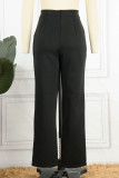 Black Casual Solid Patchwork Straight High Waist Solid Color Bottoms