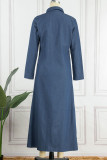 Blue Casual Solid Patchwork Buckle Turndown Collar Straight Dresses