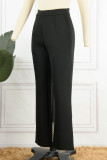 Black Casual Solid Patchwork Straight High Waist Solid Color Bottoms