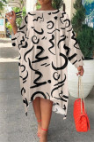 Khaki Daily Fashion Striped Print Long Sleeve Plus Size Dresses