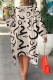 Khaki Daily Fashion Striped Print Long Sleeve Plus Size Dresses