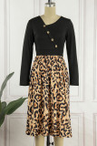 Leopard Print Sexy Print Leopard Patchwork Asymmetrical Collar A Line Dresses