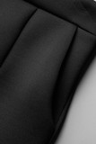 Black Casual Solid Patchwork Straight High Waist Solid Color Bottoms