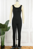 White Casual Sportswear Solid Patchwork U Neck Skinny Jumpsuits