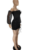 Rose Red Sexy Solid Bandage Patchwork Off the Shoulder One Step Skirt Dresses