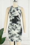 Pink Casual Print Tie Dye Basic O Neck Sleeveless Dress Dresses