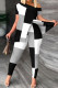 Black Gray Casual Print Patchwork Slit Oblique Collar Short Sleeve Two Pieces