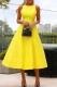 Yellow Casual Solid Basic O Neck A Line Dresses