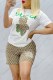 White Casual Print Letter O Neck Short Sleeve Two Pieces