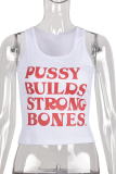 Red Sexy Print Letter U Neck Tops
