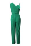 Green Casual Solid Hollowed Out Backless Spaghetti Strap Regular Jumpsuits