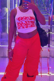 Red Sexy Print Letter U Neck Tops