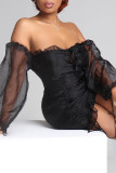 Rose Red Sexy Solid Bandage Patchwork Off the Shoulder One Step Skirt Dresses