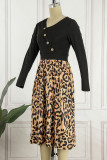 Leopard Print Sexy Print Leopard Patchwork Asymmetrical Collar A Line Dresses