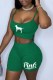 Green Casual Street Print Letter Spaghetti Strap Sleeveless Two Pieces