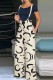 Light Apricot Casual Print Patchwork Spaghetti Strap Regular Jumpsuits (Without Shirt)