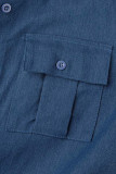 Blue Casual Solid Patchwork Buckle Turndown Collar Straight Dresses