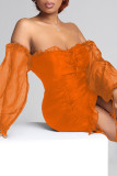 Rose Red Sexy Solid Bandage Patchwork Off the Shoulder One Step Skirt Dresses