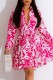 Rose Red Casual Print Patchwork Turndown Collar Long Sleeve Dresses