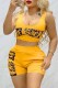 Yellow Casual Print Letter U Neck Sleeveless Two Pieces