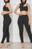 Orange Casual Sportswear Solid Hollowed Out Patchwork O Neck Sleeveless Two Pieces