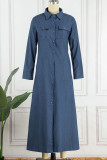 Blue Casual Solid Patchwork Buckle Turndown Collar Straight Dresses