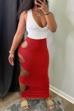 Red Sexy Casual Solid Hollowed Out High Qaist Skirt