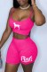 Rose Red Casual Street Print Letter Spaghetti Strap Sleeveless Two Pieces