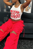 Red Sexy Print Letter U Neck Tops