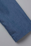 Blue Casual Solid Patchwork Buckle Turndown Collar Straight Dresses