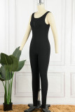 White Casual Sportswear Solid Patchwork U Neck Skinny Jumpsuits