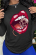Black Street Vintage Lips Printed Patchwork O Neck Tops