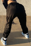 Black Casual Solid Draw String Harlan Mid Waist Harlan Solid Color Bottoms