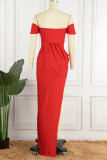 Yellow Sexy Elegant Solid Patchwork Slit Off the Shoulder Straight Dresses