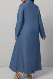 Blue Casual Solid Patchwork Buckle Turndown Collar Straight Dresses