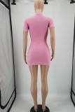 Pink Casual Print Patchwork O Neck Pencil Skirt Dresses