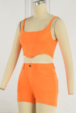 Tangerine Sexy Solid Patchwork Asymmetrical Square Collar Two Pieces