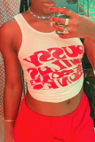 Red Sexy Print Letter U Neck Tops