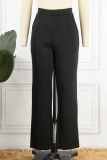 Black Casual Solid Patchwork Straight High Waist Solid Color Bottoms