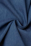 Blue Casual Solid Patchwork Buckle Turndown Collar Straight Dresses