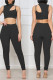 Black Casual Sportswear Solid Hollowed Out Patchwork O Neck Sleeveless Two Pieces
