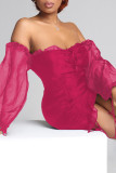 Rose Red Sexy Solid Bandage Patchwork Off the Shoulder One Step Skirt Dresses