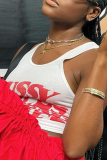 Red Sexy Print Letter U Neck Tops