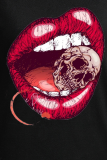 White Street Vintage Lips Printed Patchwork O Neck Tops
