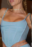 Black Sexy Solid Rhinestone Spaghetti Strap Tops