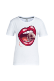 White Street Vintage Lips Printed Patchwork O Neck T-Shirts