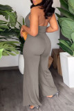Grey Sexy Solid Patchwork Backless Halter Straight Jumpsuits