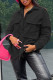 Black Casual Solid Patchwork Buckle Turndown Collar Tops