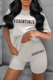 Light Gray Street Print Letter O Neck Short Sleeve Two Pieces