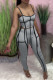 Grey Sexy Solid Patchwork Strap Design Spaghetti Strap Sleeveless Two Pieces